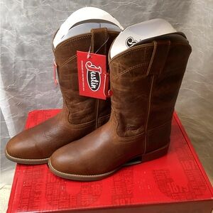 Justin Cowboy Boots NWT Blain Brown Water Buffalo 10" Women's Roper Toe 9.5B